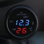 Πολυλειτουργικό Ψηφιακό Βολτόμετρο Θερμόμετρο 3 σε 1 και Φορτιστής Αυτοκινήτου USB