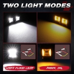 Σετ 4 Τεμάχια LED Προβολέα με καλωδίωση Λευκό Flood + Πορτοκαλί DRL Light 12V - 24V 59mm x 59mm IP68